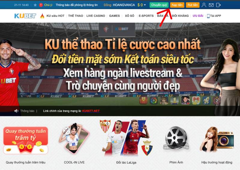 truy cập vào trang chủ Kubet và nhấn vào ô đăng nhập